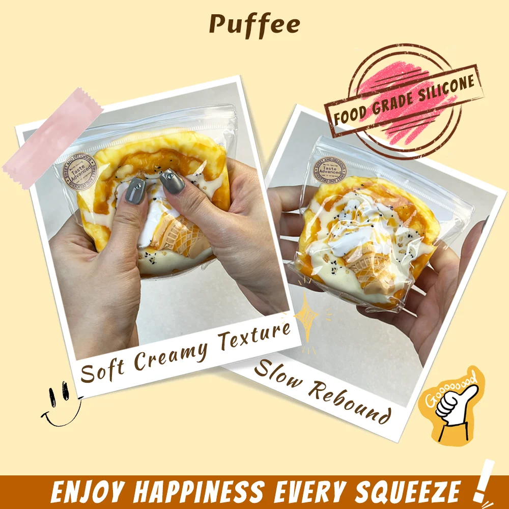 Ice Cream Toast Food-grade Silicone Taba Squishy, Handmade Creamy Soft Stress Relief Squeeze Toy, Christmas Easter Gift