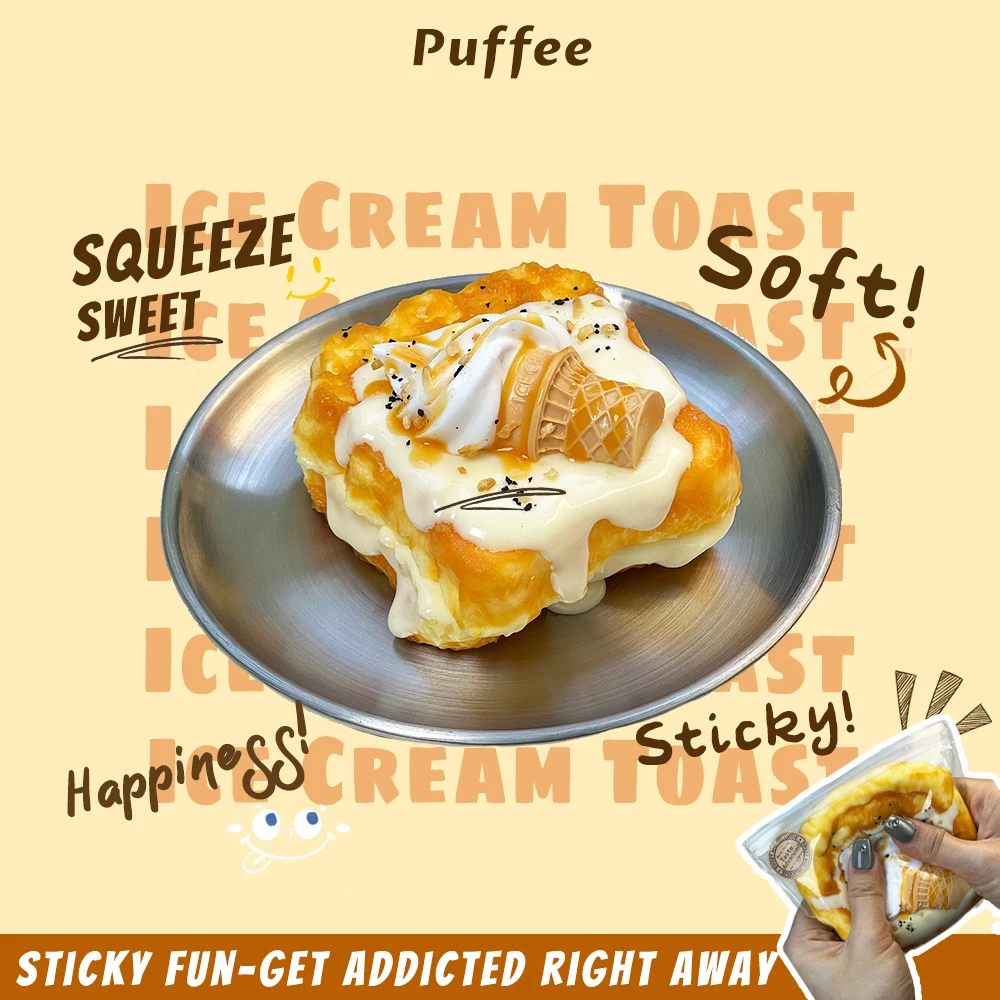 Ice Cream Toast Food-grade Silicone Taba Squishy, Handmade Creamy Soft Stress Relief Squeeze Toy, Christmas Easter Gift