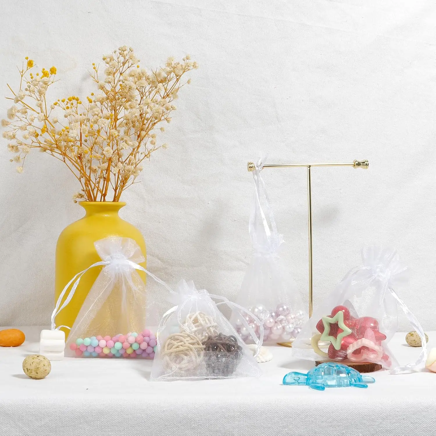 50pcs White Sheer Organza Bag Jewelry Gift Party Favor Bags with Drawstring for Wedding Christmas Small Jewelry Storage