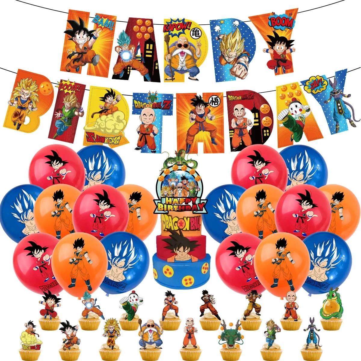 Dragon Ball Theme Birthday Party Son Goku Vegeta Pull Flag Banner Numbers Balloon Cake Insert Decoration Children Christmas Gift