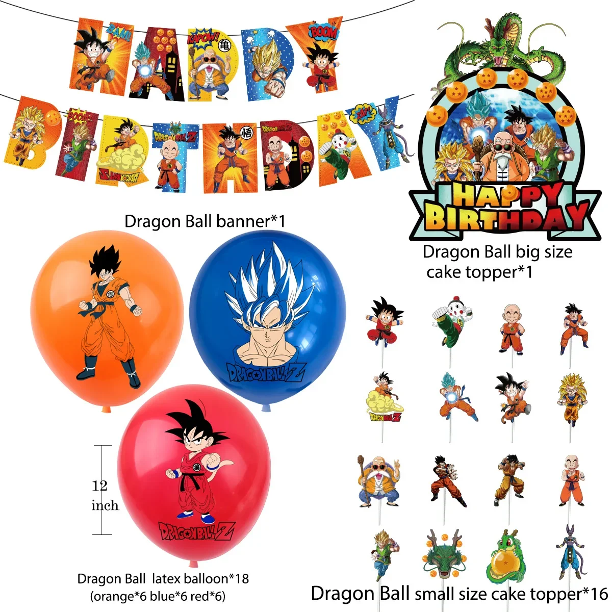 Dragon Ball Theme Birthday Party Son Goku Vegeta Pull Flag Banner Numbers Balloon Cake Insert Decoration Children Christmas Gift
