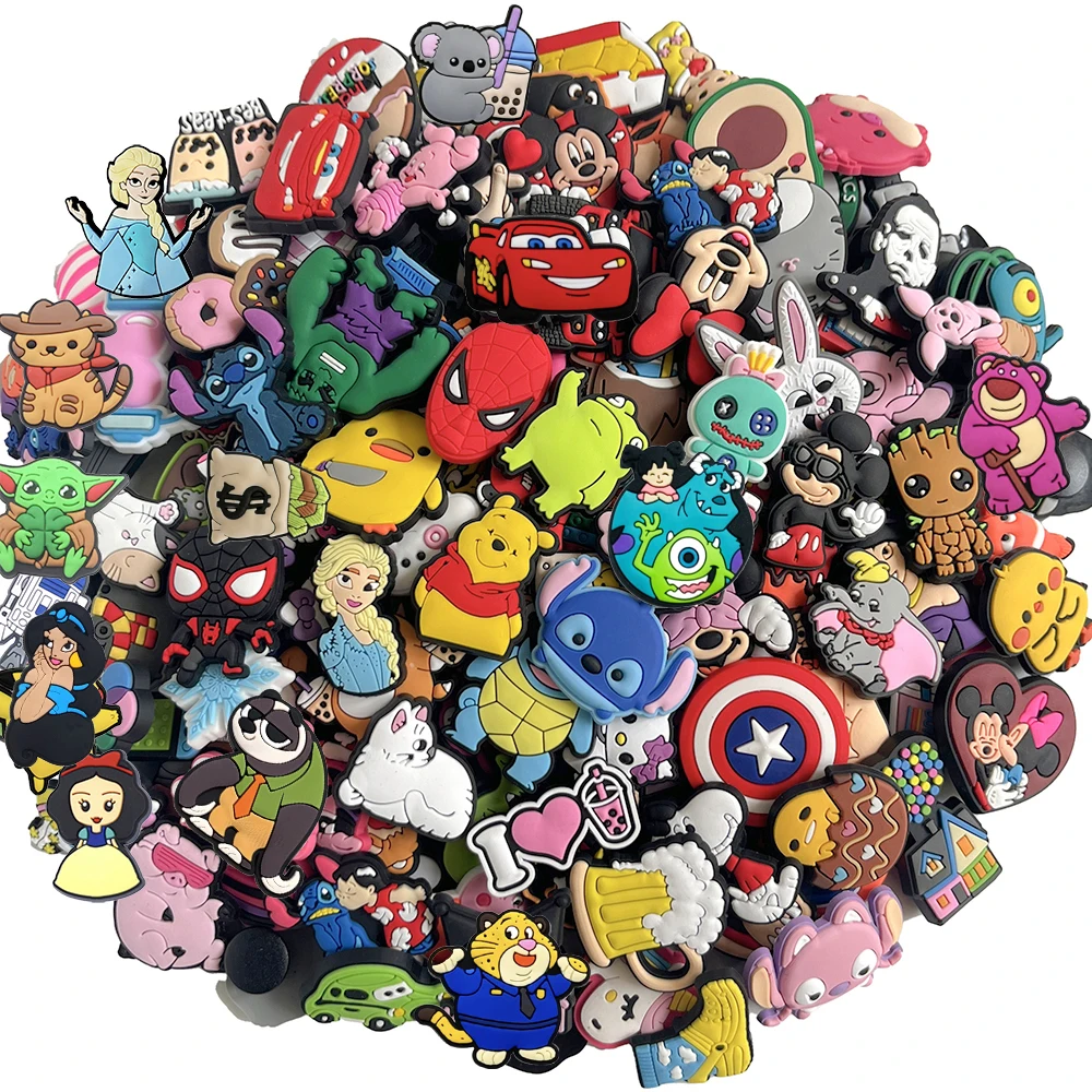 30-200Pcs Random Mixed Cartoon Shoe Charms For Slides Clog Sandals Shoes Decorations Accessories For Christmas Birthday Gifts
