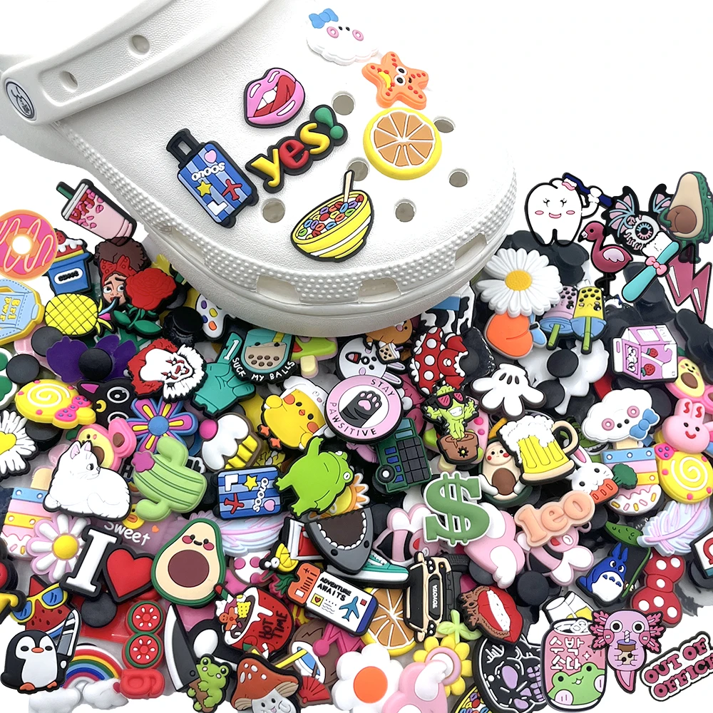 30-200Pcs Random Mixed Cartoon Shoe Charms For Slides Clog Sandals Shoes Decorations Accessories For Christmas Birthday Gifts