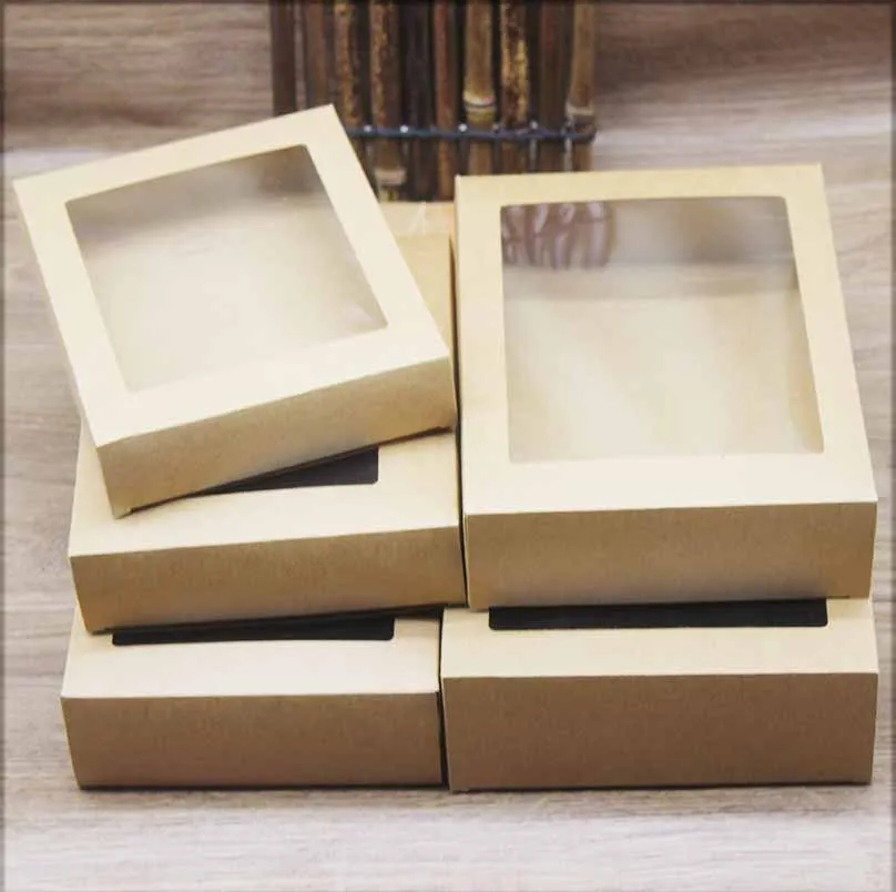10pcs DIY Gifts Package with Window White/Kraft Christmas Gifts Box Cake Packaging For Wedding Home Party Muffin Packaging Box