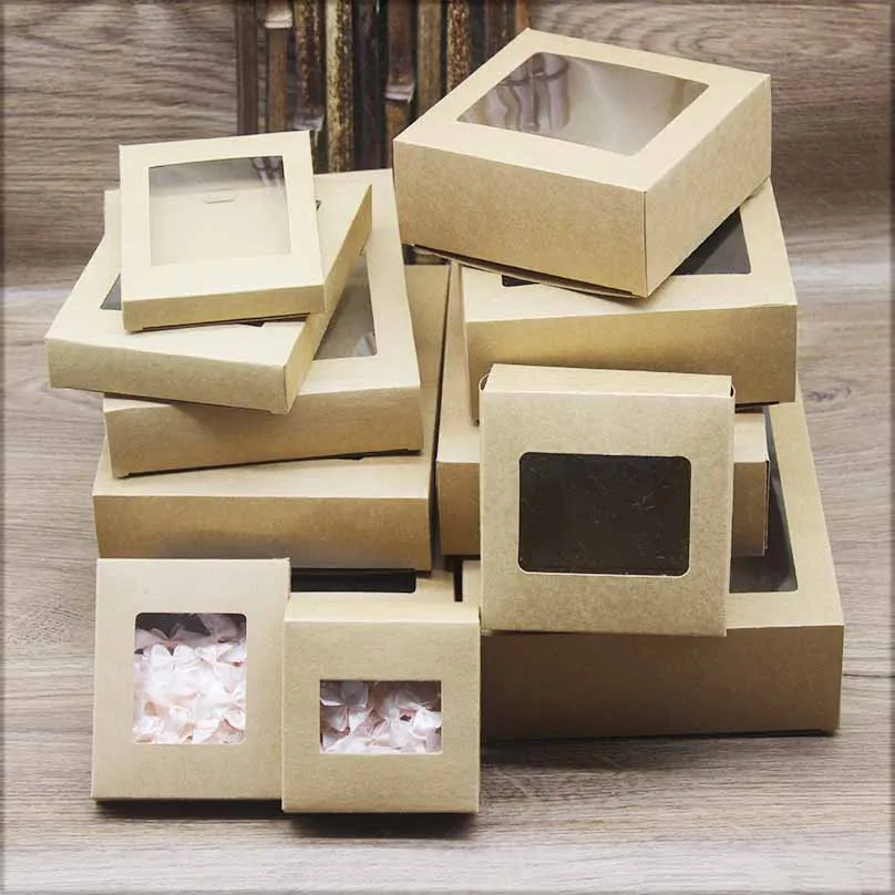 10pcs DIY Gifts Package with Window White/Kraft Christmas Gifts Box Cake Packaging For Wedding Home Party Muffin Packaging Box