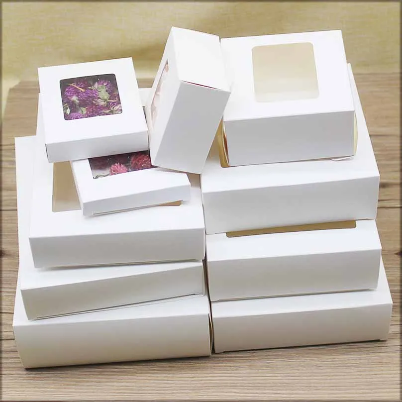 10pcs DIY Gifts Package with Window White/Kraft Christmas Gifts Box Cake Packaging For Wedding Home Party Muffin Packaging Box