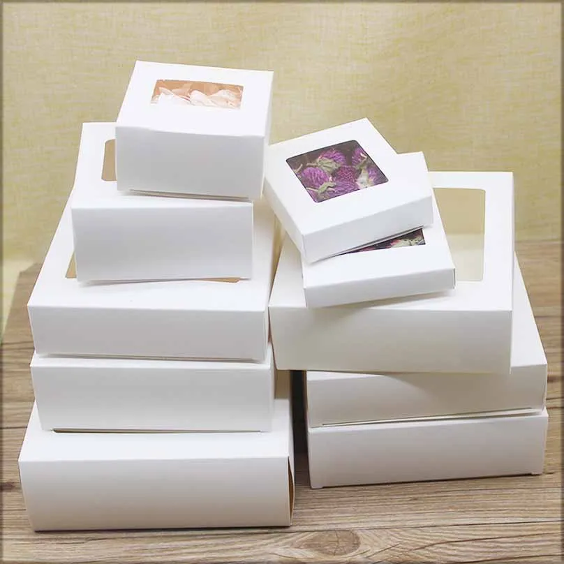 10pcs DIY Gifts Package with Window White/Kraft Christmas Gifts Box Cake Packaging For Wedding Home Party Muffin Packaging Box