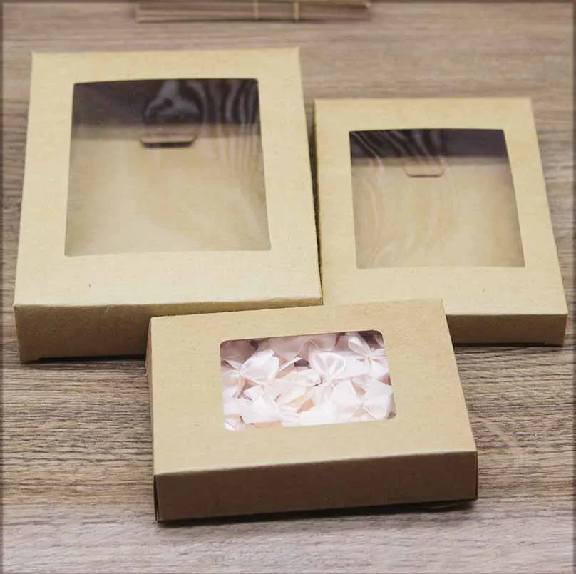 10pcs DIY Gifts Package with Window White/Kraft Christmas Gifts Box Cake Packaging For Wedding Home Party Muffin Packaging Box