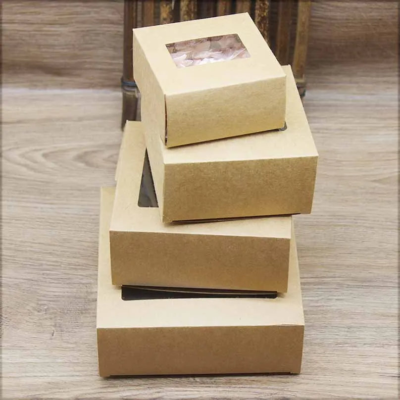 10pcs DIY Gifts Package with Window White/Kraft Christmas Gifts Box Cake Packaging For Wedding Home Party Muffin Packaging Box