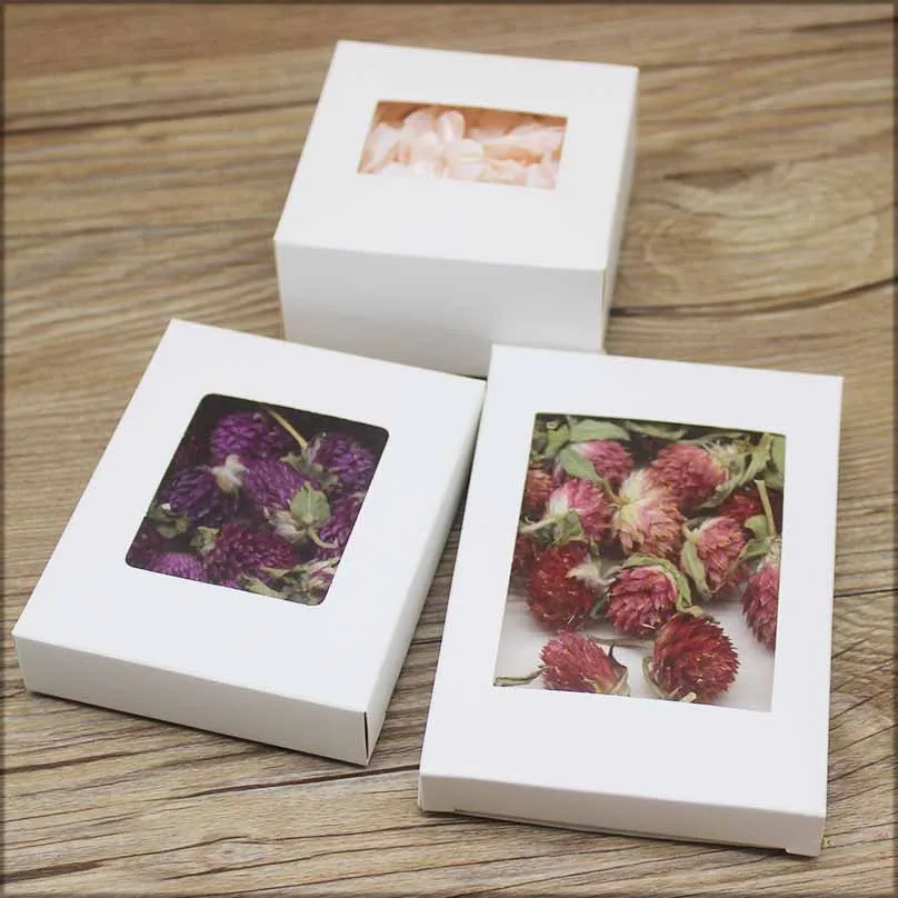 10pcs DIY Gifts Package with Window White/Kraft Christmas Gifts Box Cake Packaging For Wedding Home Party Muffin Packaging Box