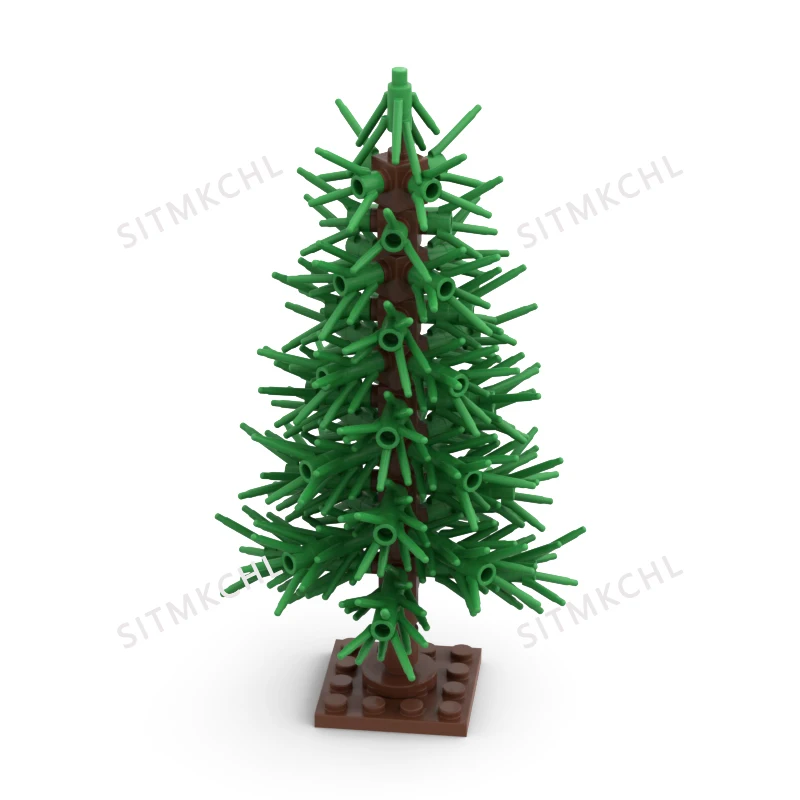 Pine Tree Model - Snowy Christmas Tree Street Decoration DIY Building Block Kit, Compatible with Major Brands