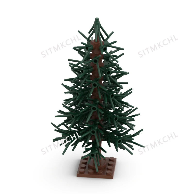 Pine Tree Model - Snowy Christmas Tree Street Decoration DIY Building Block Kit, Compatible with Major Brands