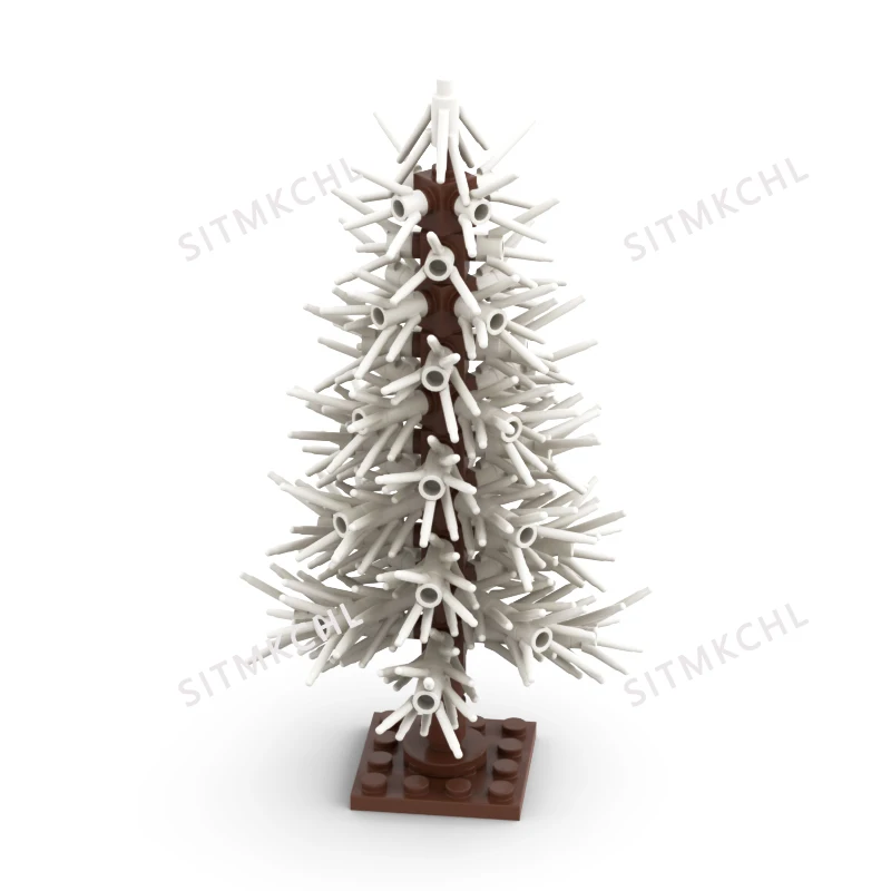 Pine Tree Model - Snowy Christmas Tree Street Decoration DIY Building Block Kit, Compatible with Major Brands