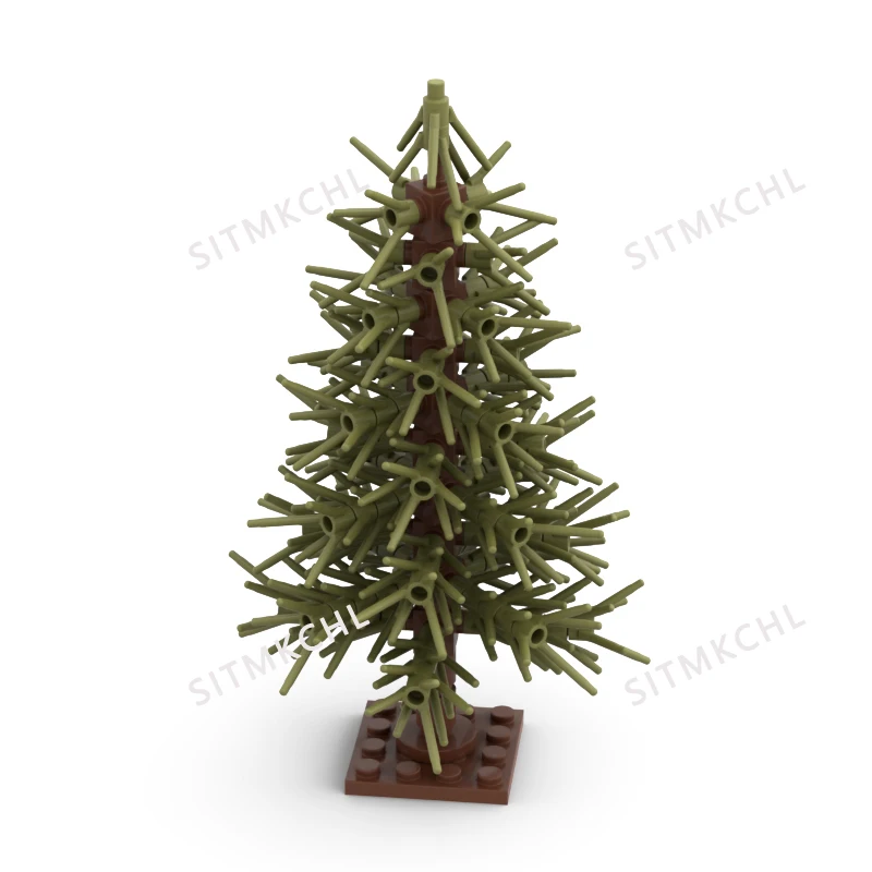 Pine Tree Model - Snowy Christmas Tree Street Decoration DIY Building Block Kit, Compatible with Major Brands