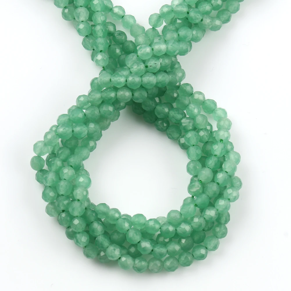 Natural Stone 2/3/4mm Green Aventurine Jades Faceted Mineral Loose Beads for Jewelry Making DIY Christmas Gift Bracelets 15''
