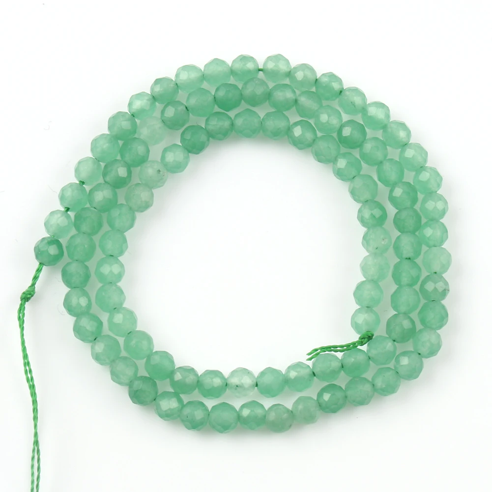 Natural Stone 2/3/4mm Green Aventurine Jades Faceted Mineral Loose Beads for Jewelry Making DIY Christmas Gift Bracelets 15''