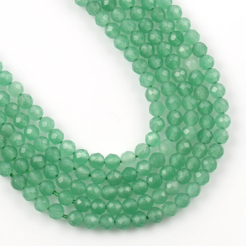 Natural Stone 2/3/4mm Green Aventurine Jades Faceted Mineral Loose Beads for Jewelry Making DIY Christmas Gift Bracelets 15''