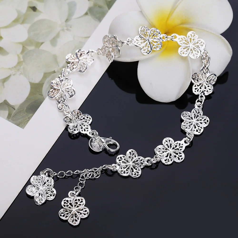 Christmas gifts flower chain fashion 925 Sterling Silver Bracelet for woman fine luxury jewelry Wedding party Popular brands