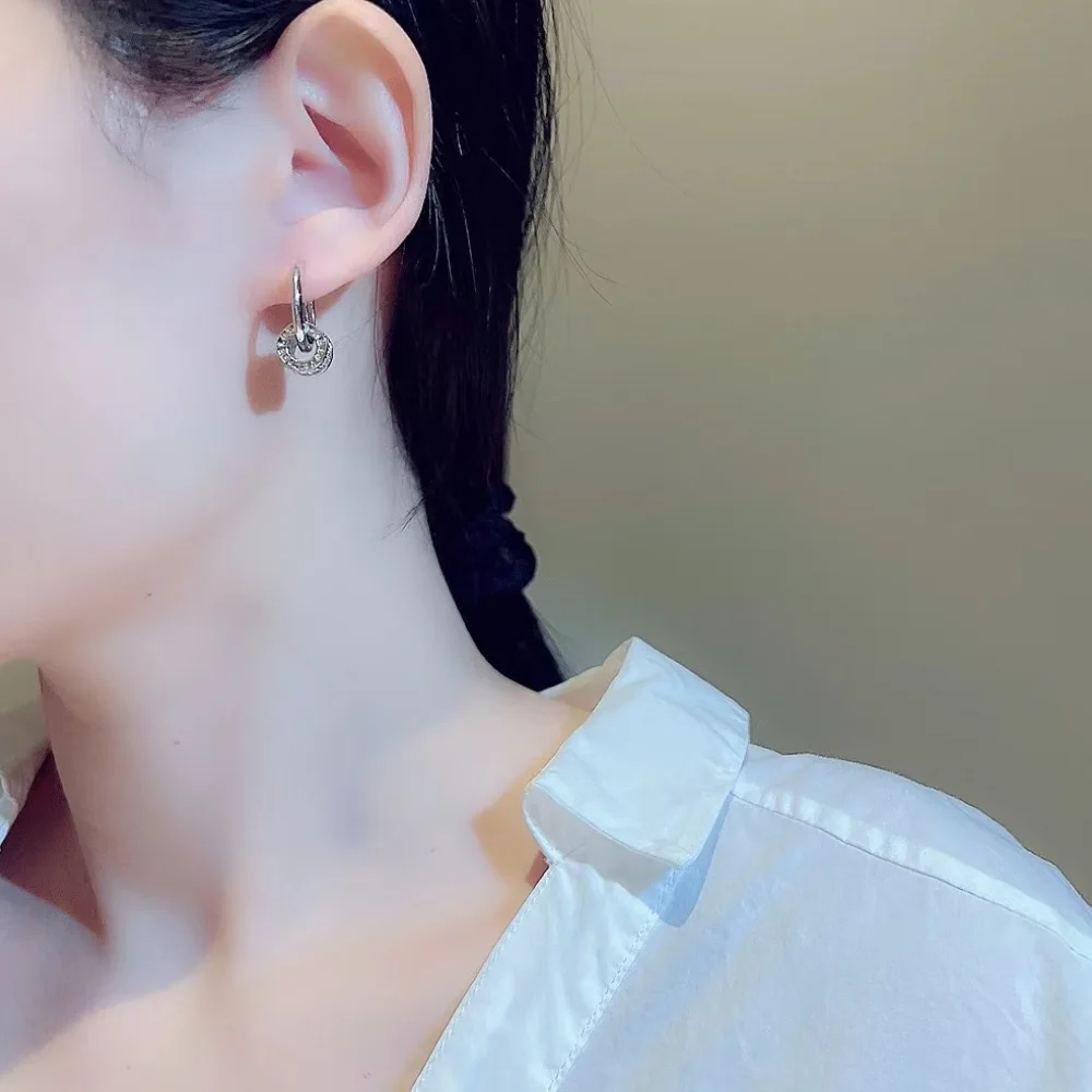 New Designer Earrings. There Are Two Detachable Wearing Modes, Round Shiny Zircon Silvery Earrings. Cute Christmas Gift.