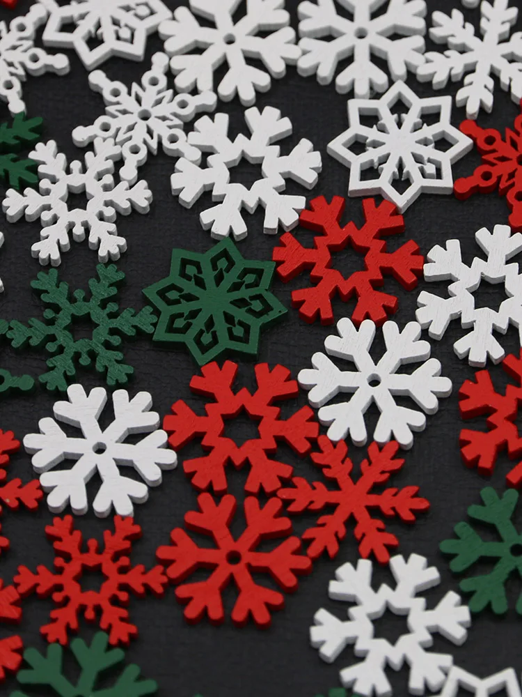 (50 Pieces) Christmas Snowflakes, Multicolored Wooden Pieces, Mixed Shapes, Wooden Snowflakes, Christmas Decorations, Pendants,