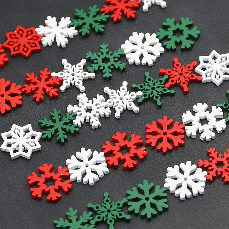 (50 Pieces) Christmas Snowflakes, Multicolored Wooden Pieces, Mixed Shapes, Wooden Snowflakes, Christmas Decorations, Pendants,