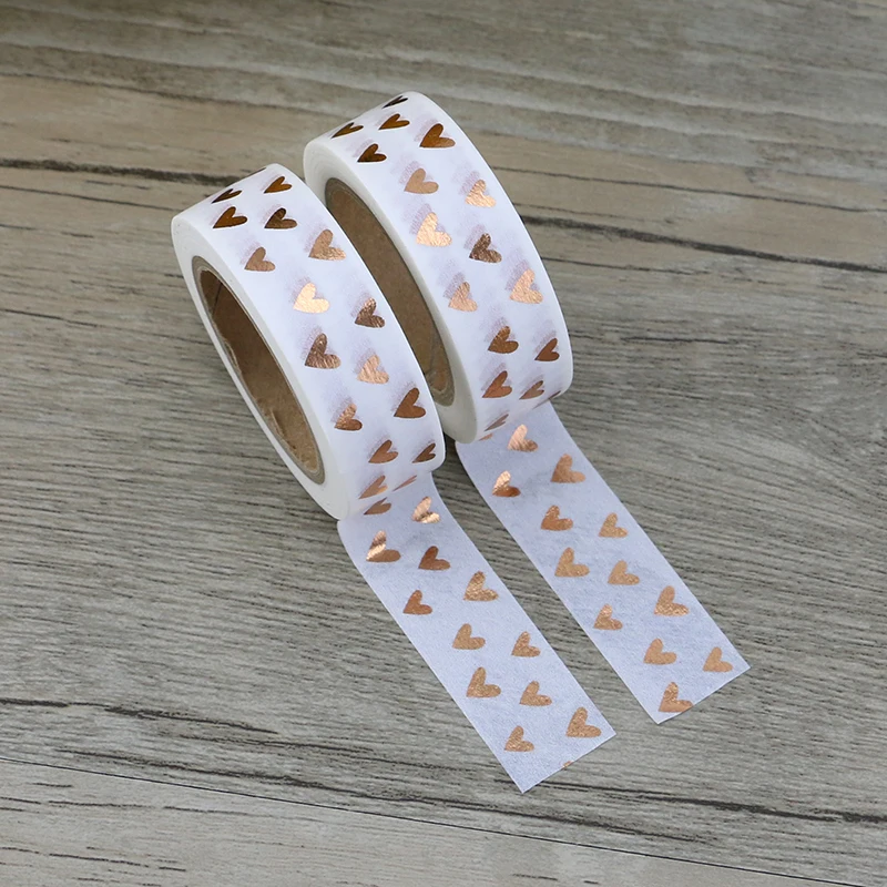1PC 15mm*10m Heart Foil Washi Tape Japanese Kawaii Scrapbooking Tools Masking Tape Christmas Photo Album Diy Decorative Tapes