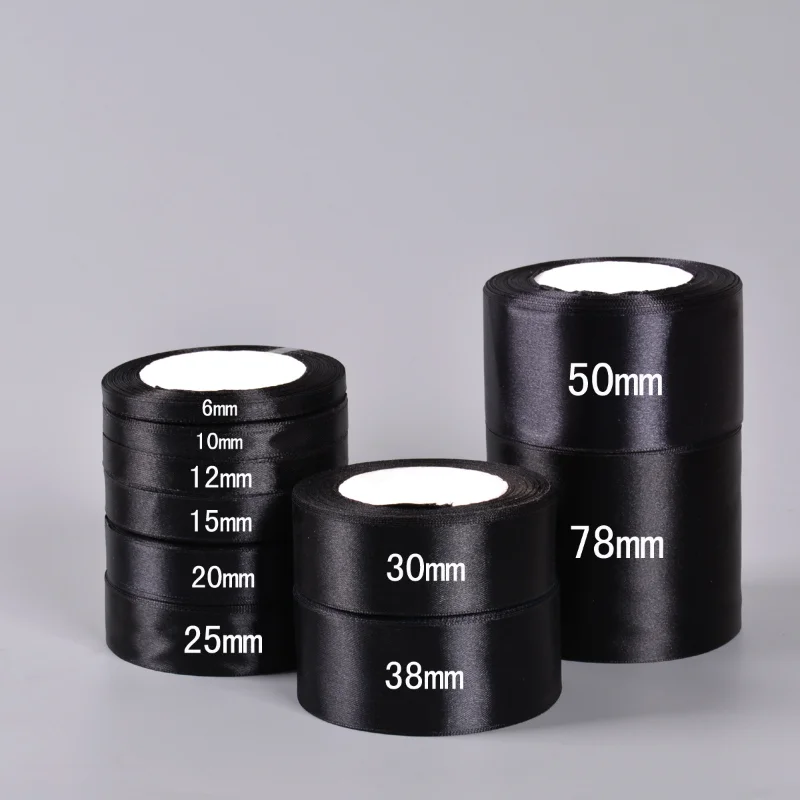 6-10-12-15-20-25-30-40-50-80mmblack Satin Ribbons Christmas Wedding Birthday Party Gift Wrapping Silk Ribbons DIY Accessory Bow