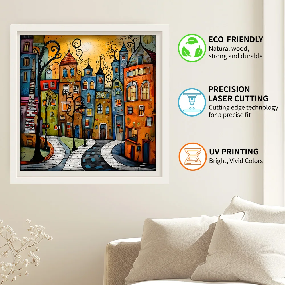 Unique Cartoon City Wooden Puzzle - Creative Irregular Shape Christmas, Birthday, and Holiday Perfect Gift Suitable for Friends