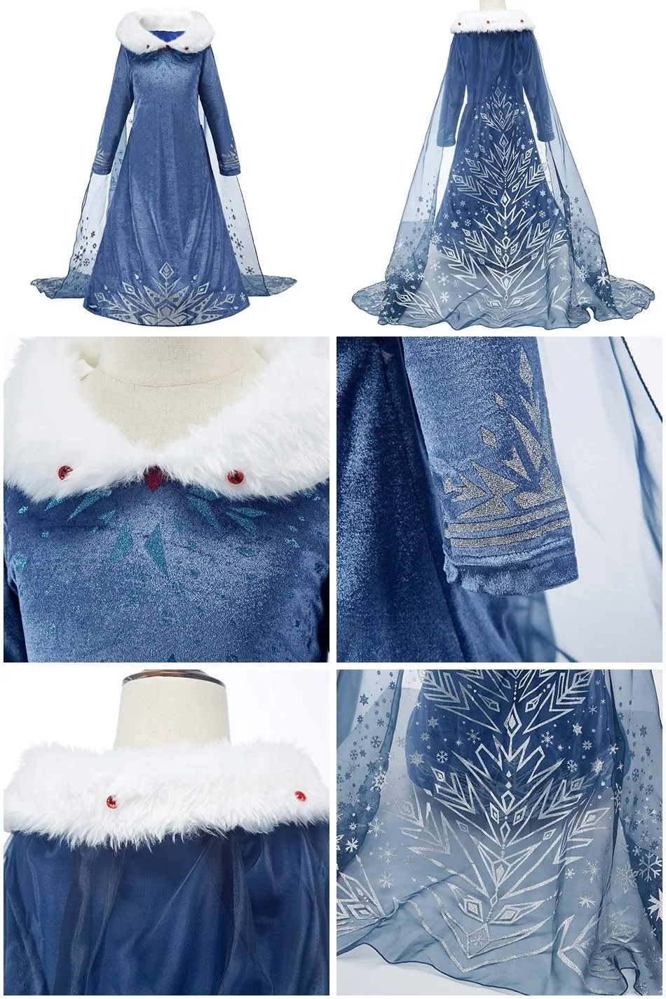 Princess Dress for Girls Elsa Anna Cosplay Costume Kids Jasmine Belle Cinderella Aurora Halloween Christmas Party Elegant Dress