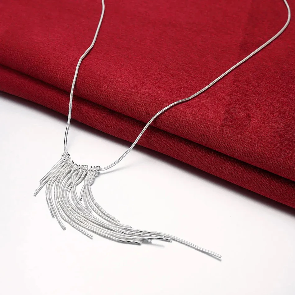 Fine 925 Sterling Silver Jewelry Sets for Women 18 Inches Tassel Lines Necklace Earrings Fashion Party Wedding Christmas Gifts
