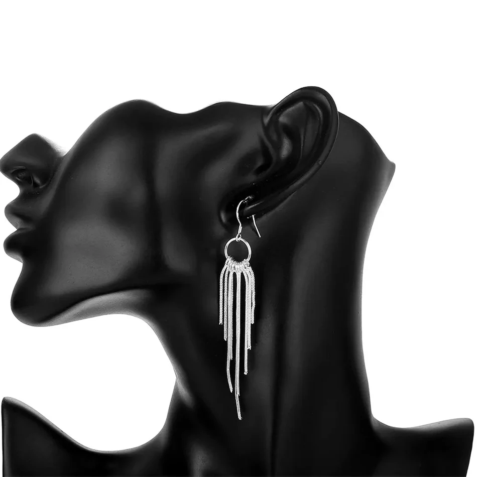 Fine 925 Sterling Silver Jewelry Sets for Women 18 Inches Tassel Lines Necklace Earrings Fashion Party Wedding Christmas Gifts