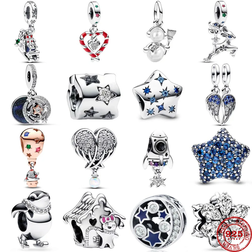 2024 New 925 Sterling Silver Christmas Santa Snowman Stars Pendant Charms Beads fit Original Pendant Bracelet DIY Women Jewelry