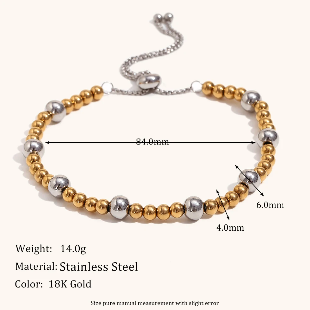 La.Muses Gold And Slver Two-color Bead Stainless Steel Women's Chain Bracelet Simplicity Women's Jewelry Christmas Gifts