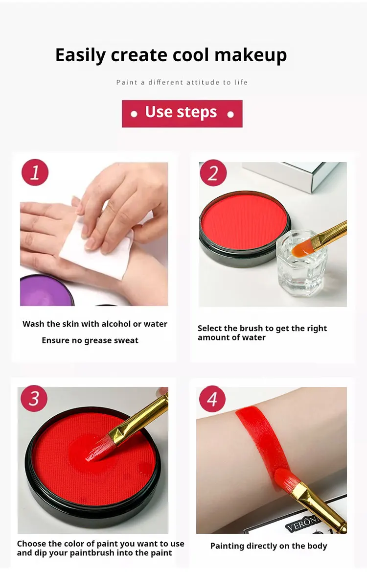 30g Monochrome Water Soluble Face Body Paint Vibrant DIY Makeup for Christmas Parties Long-Lasting Professional Quality Cosmetic