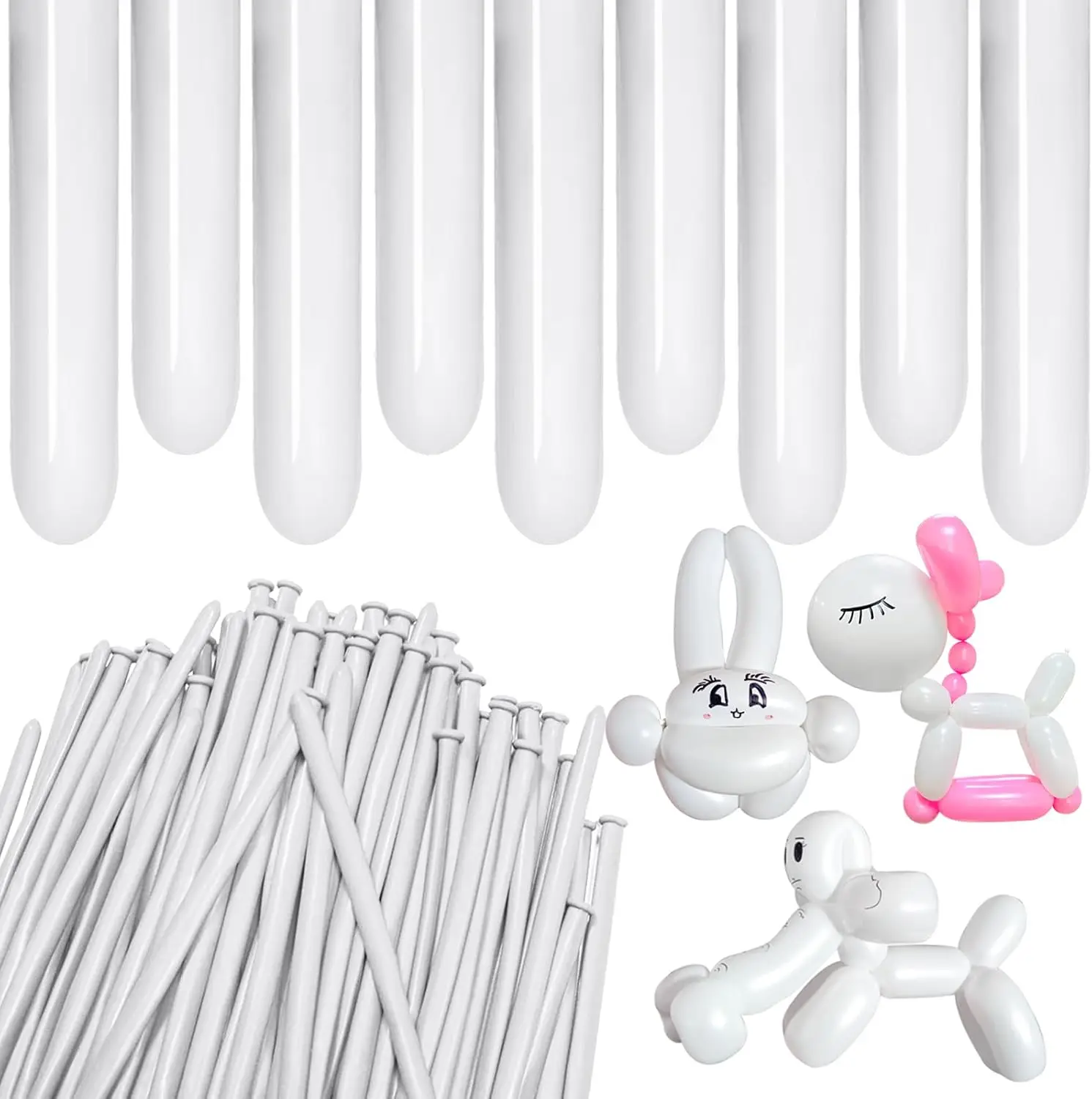 60 Pieces/100 Pieces 260Q White Matte Long Latex Balloons Suitable for Wedding Birthday Bridal Shower Christmas Decoration