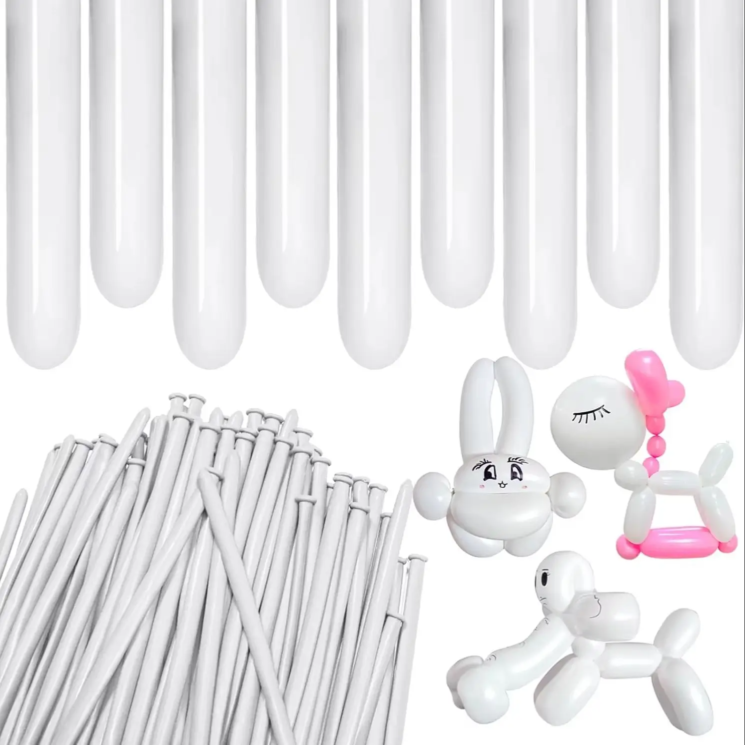 60 Pieces/100 Pieces 260Q White Matte Long Latex Balloons Suitable for Wedding Birthday Bridal Shower Christmas Decoration