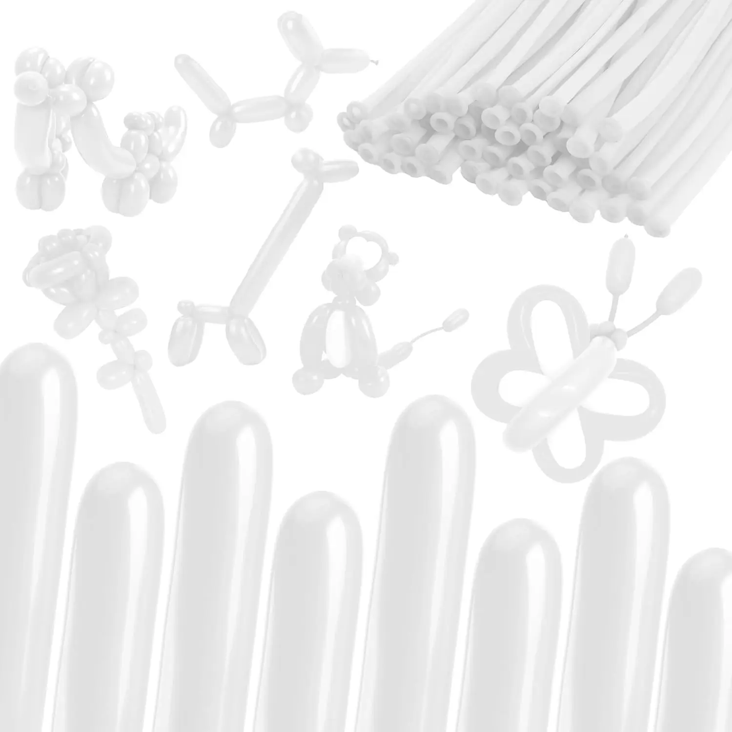60 Pieces/100 Pieces 260Q White Matte Long Latex Balloons Suitable for Wedding Birthday Bridal Shower Christmas Decoration