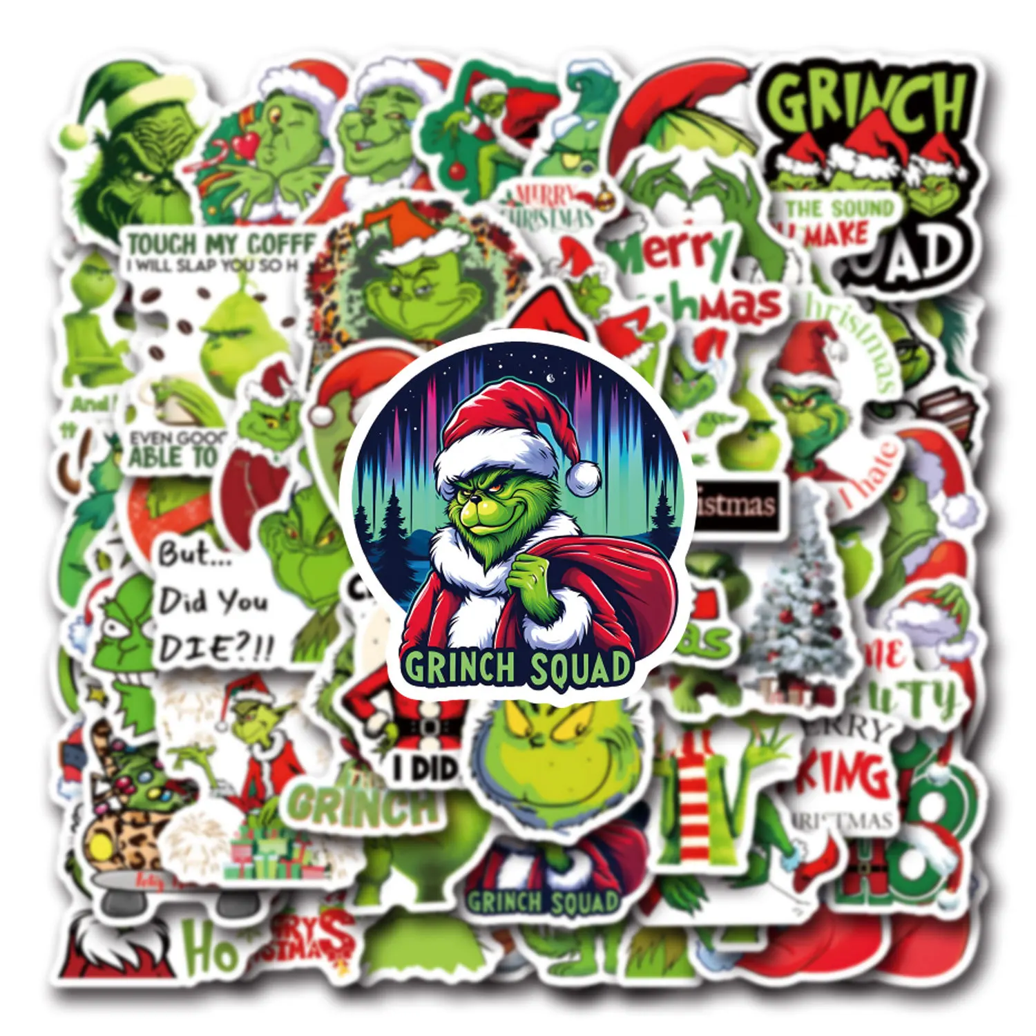 55Pcs Grinch Stickers Christmas Creative Graffiti Stickers DIY Luggage Phone Waterproof Stickers
