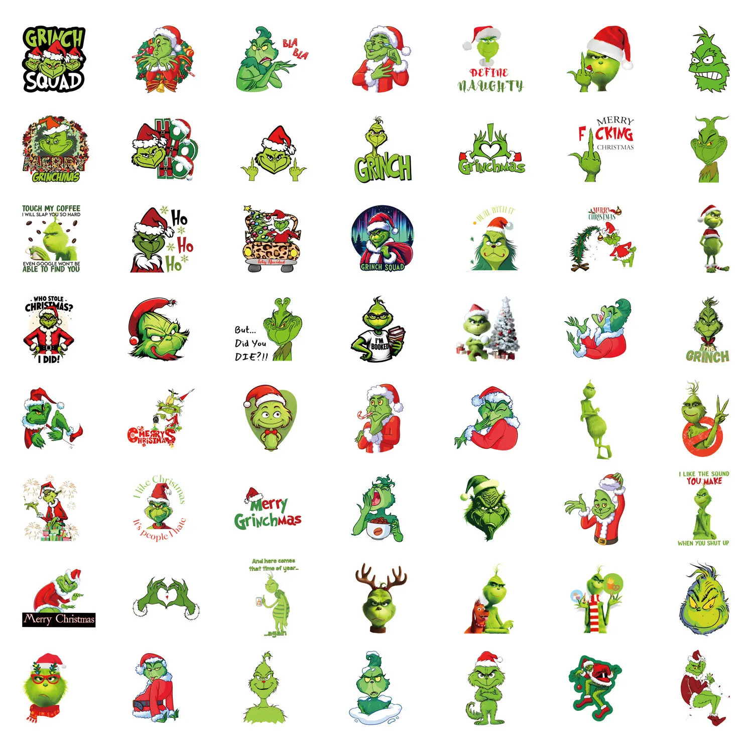 55Pcs Grinch Stickers Christmas Creative Graffiti Stickers DIY Luggage Phone Waterproof Stickers