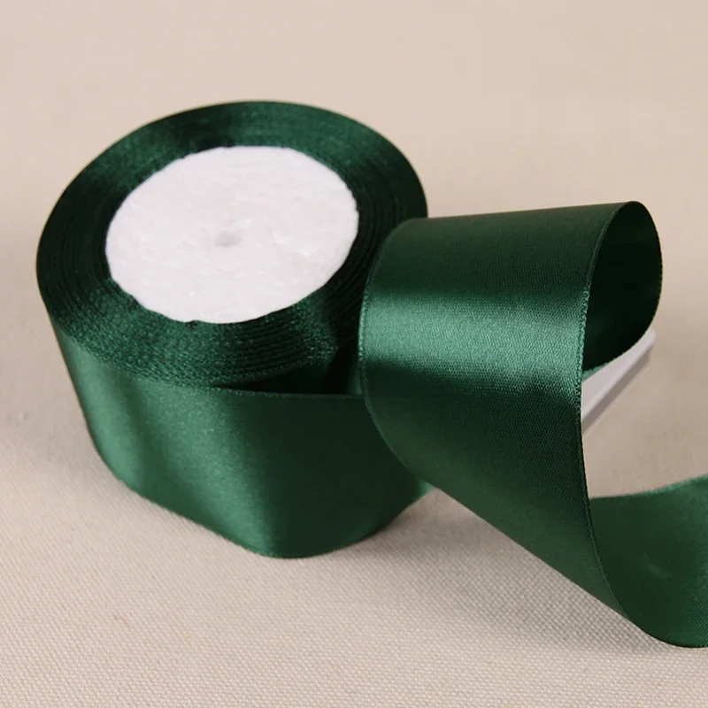 25Yards Dark Green Crafts Satin Ribbon Christmas Gift Package Bow DIY Handmade Headwear Sewing Clothing Party Hair Hccessories