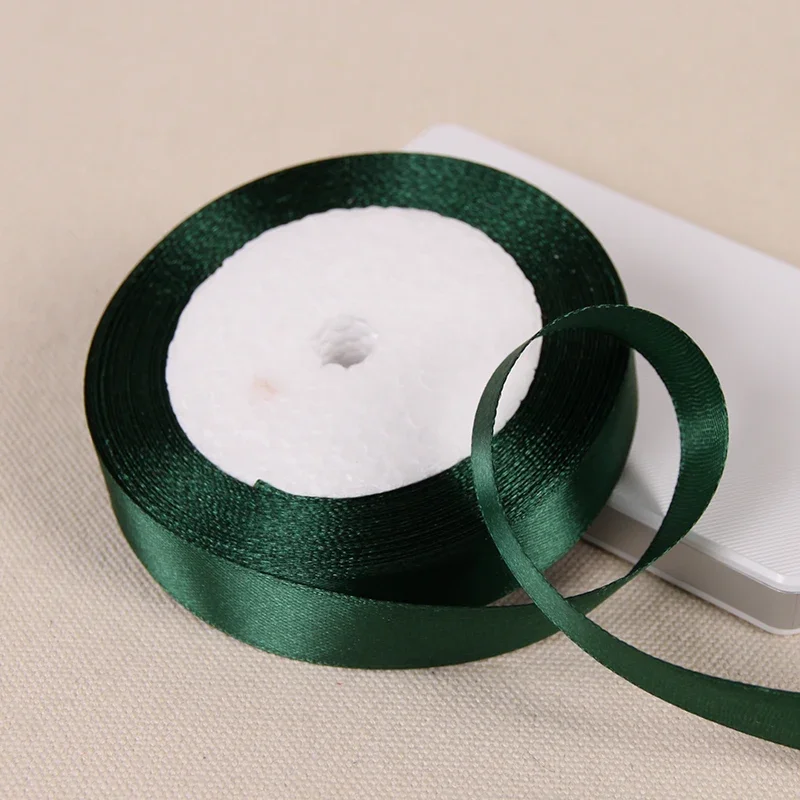 25Yards Dark Green Crafts Satin Ribbon Christmas Gift Package Bow DIY Handmade Headwear Sewing Clothing Party Hair Hccessories
