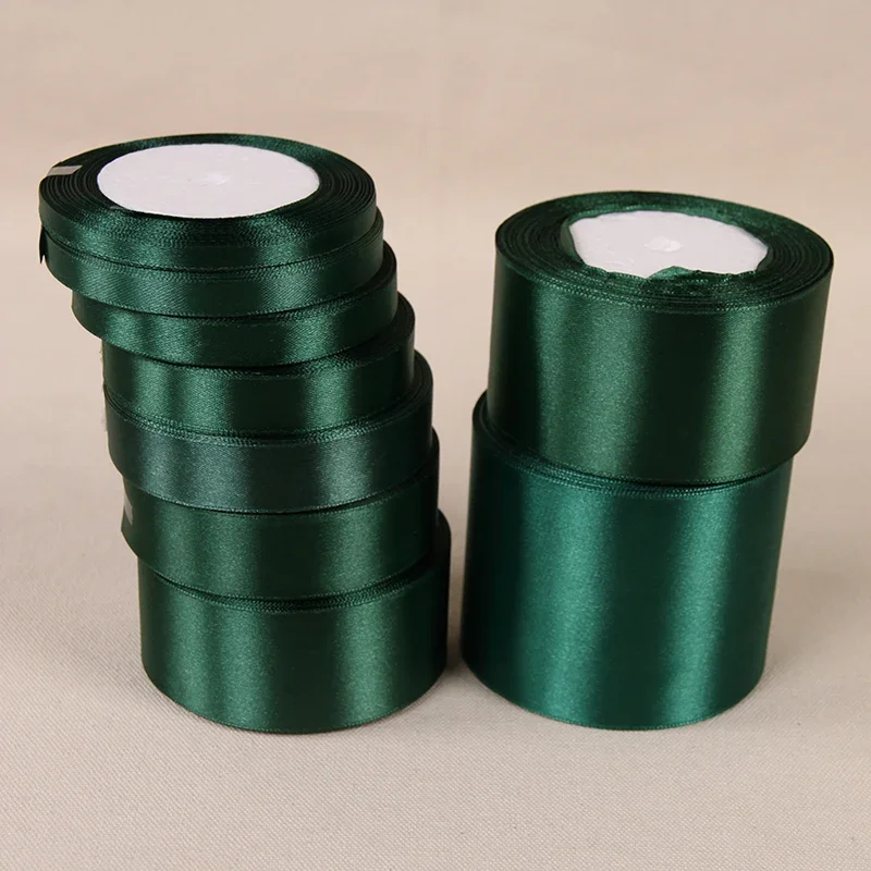 25Yards Dark Green Crafts Satin Ribbon Christmas Gift Package Bow DIY Handmade Headwear Sewing Clothing Party Hair Hccessories