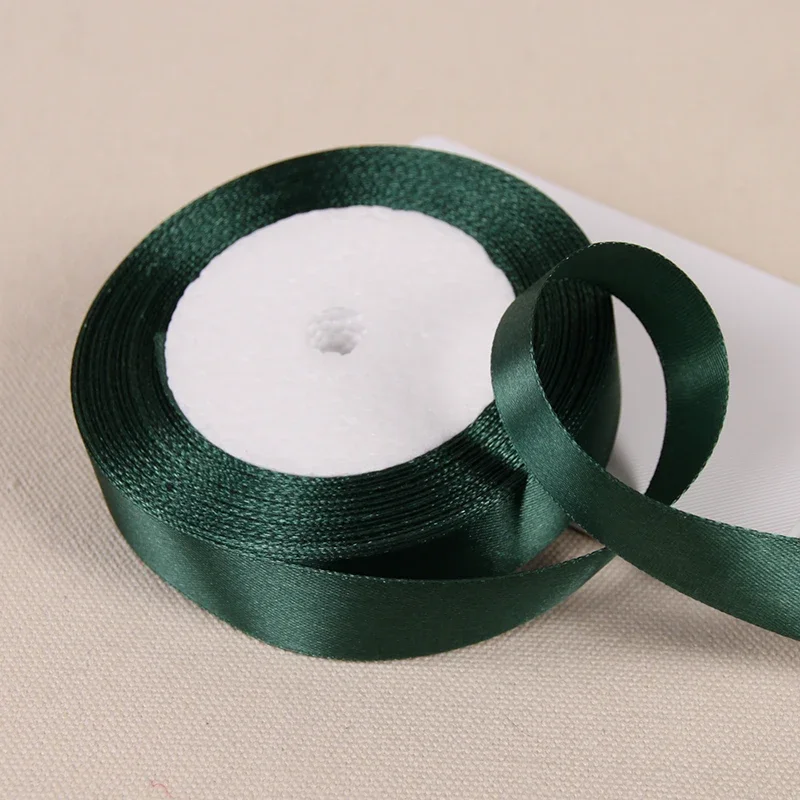 25Yards Dark Green Crafts Satin Ribbon Christmas Gift Package Bow DIY Handmade Headwear Sewing Clothing Party Hair Hccessories