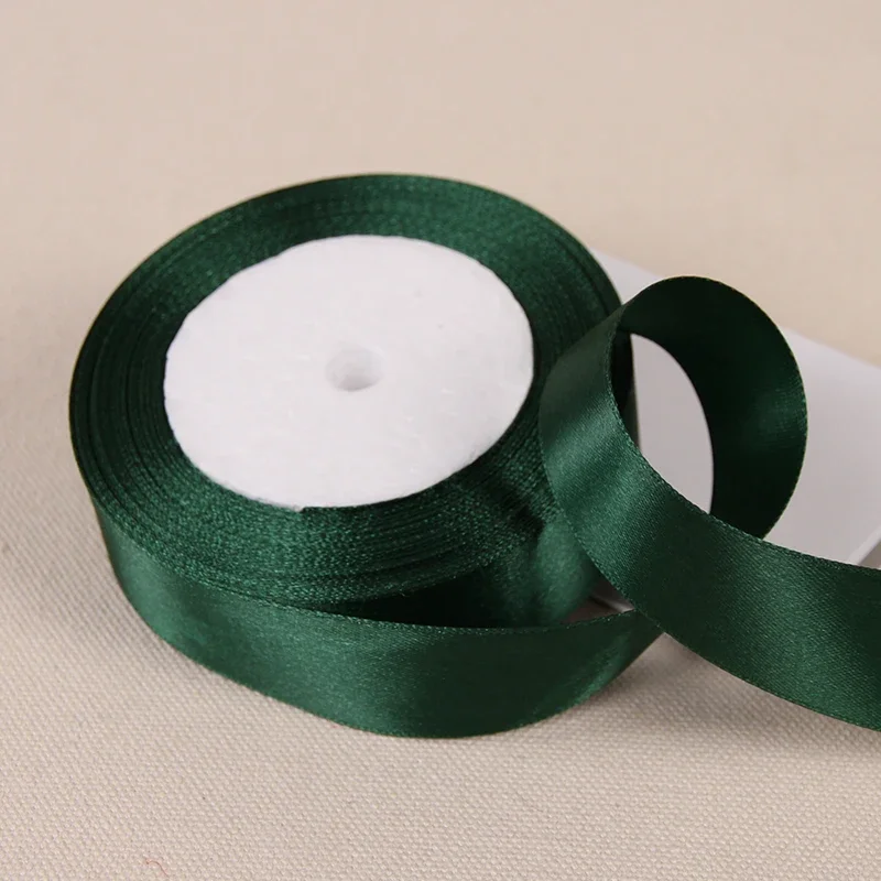 25Yards Dark Green Crafts Satin Ribbon Christmas Gift Package Bow DIY Handmade Headwear Sewing Clothing Party Hair Hccessories