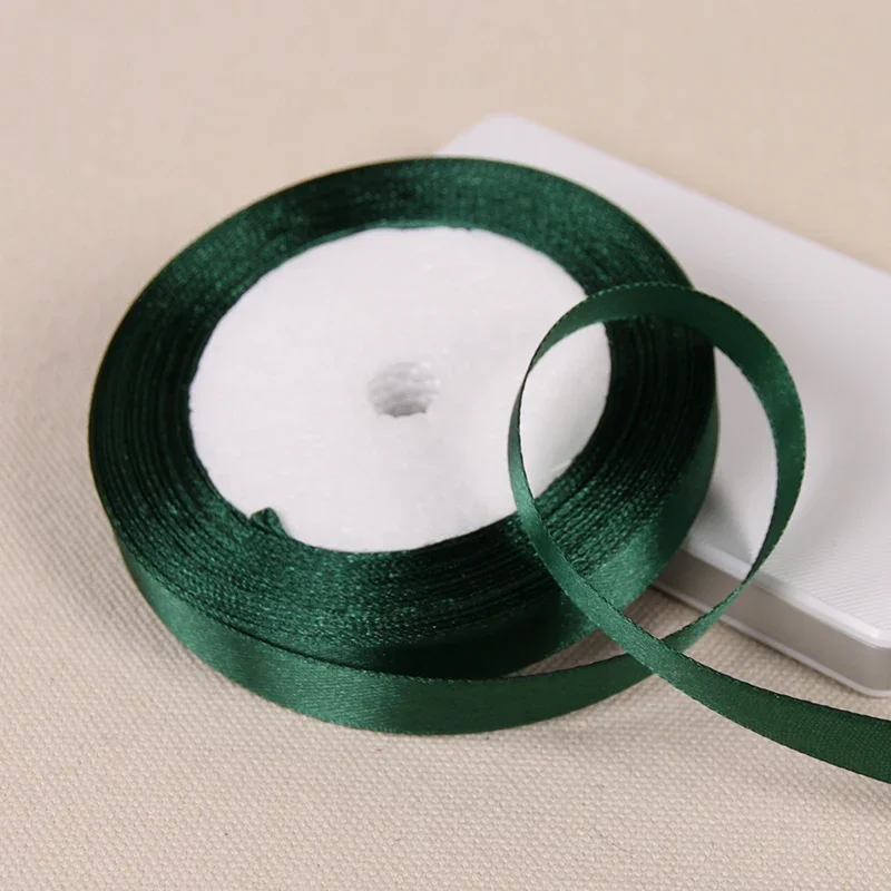 25Yards Dark Green Crafts Satin Ribbon Christmas Gift Package Bow DIY Handmade Headwear Sewing Clothing Party Hair Hccessories