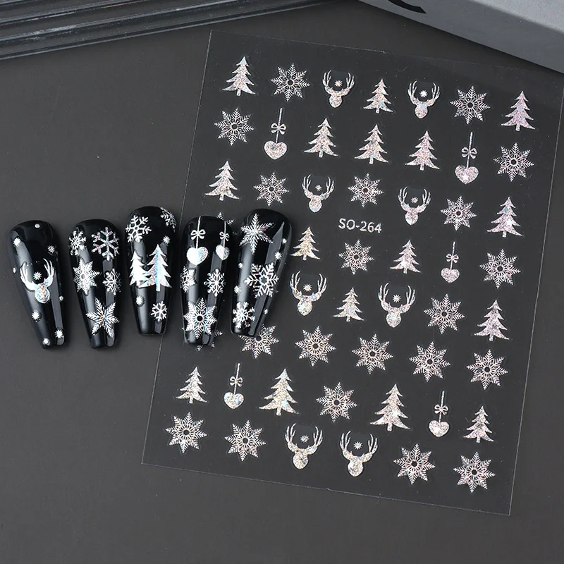 2pc Holographic Christmas Nail Art Stickers Iridescent Laser Snowflake Deer Tree Winter Slider Decals New Year Manicure Supplies