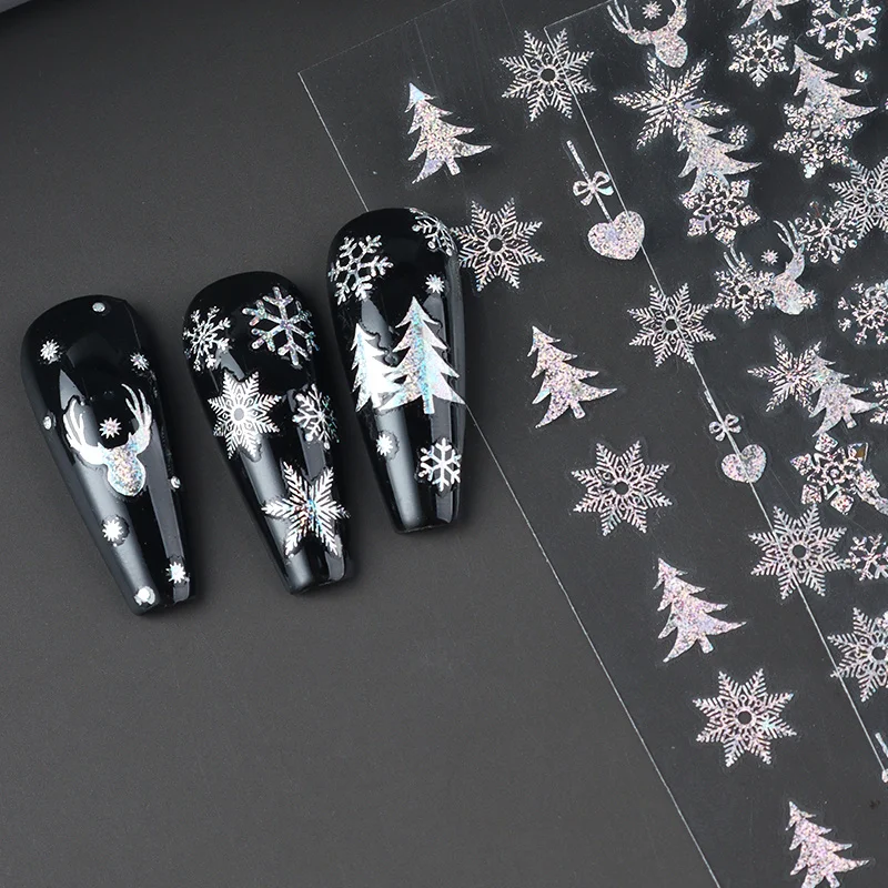 2pc Holographic Christmas Nail Art Stickers Iridescent Laser Snowflake Deer Tree Winter Slider Decals New Year Manicure Supplies