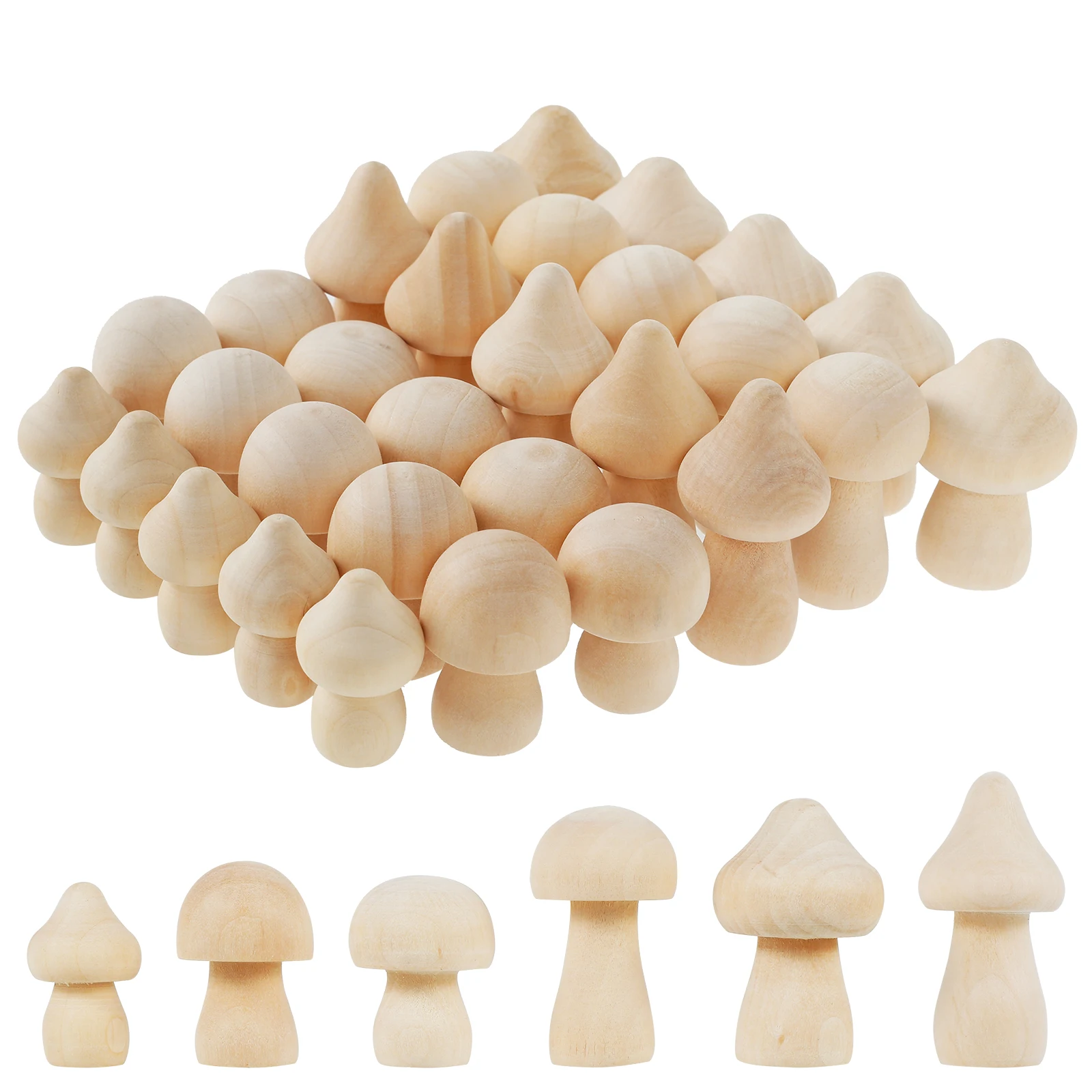 30pcs Unfinished Wooden Mushroom or 20pcs Mini Doll for Arts and Crafts DIY Projects Ornaments Kids Birthday Christmas Gifts