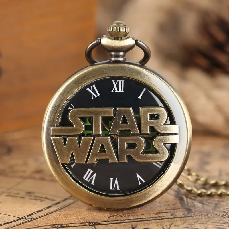 Stars Wars Film Serie Retro Hollow Quartz Pocket Watch Casual Pendant Clock with Necklace Chain Christmas Birthday Men Gift