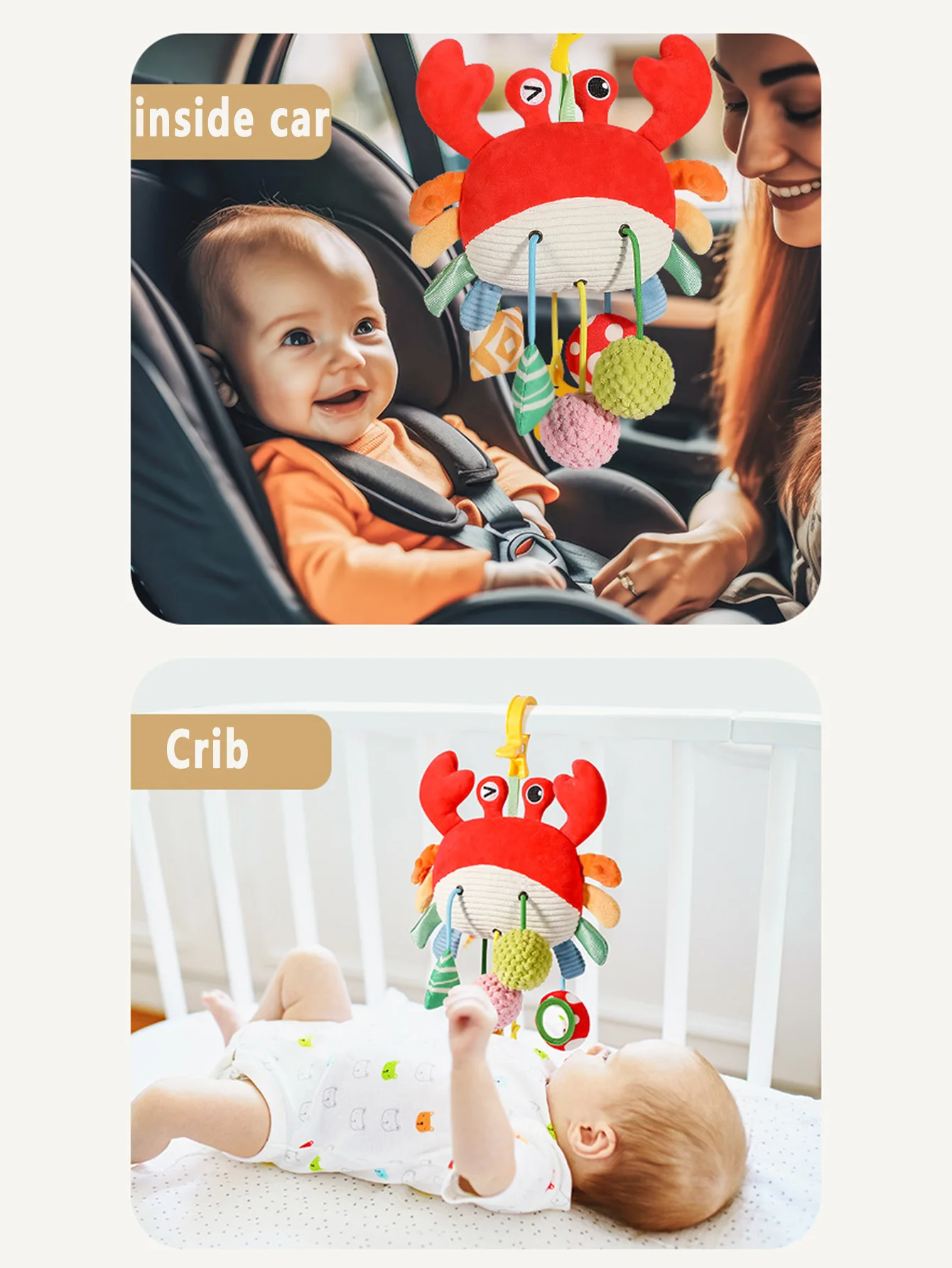 Christmas Decoration Baby Plush Toys, Stroller Toy With Sensory Details Car Seat Toys, Hanging Rattle Toys For Crib Mobile, Newb